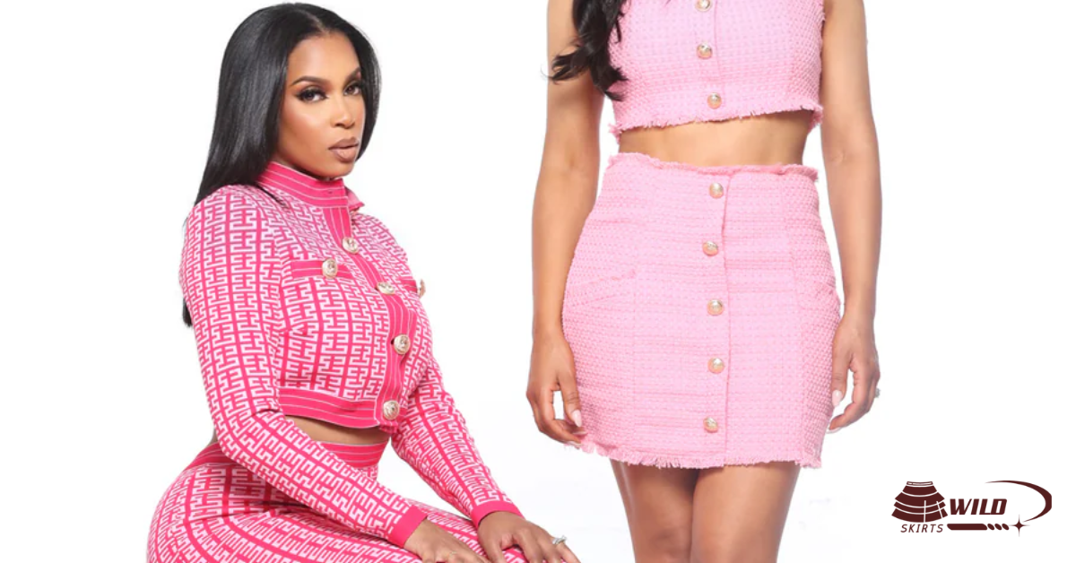 pink two piece skirt set